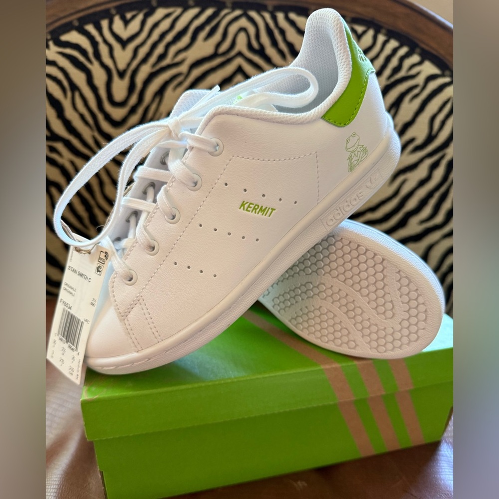 Adidas White and Green Stan Smith Sneakers
